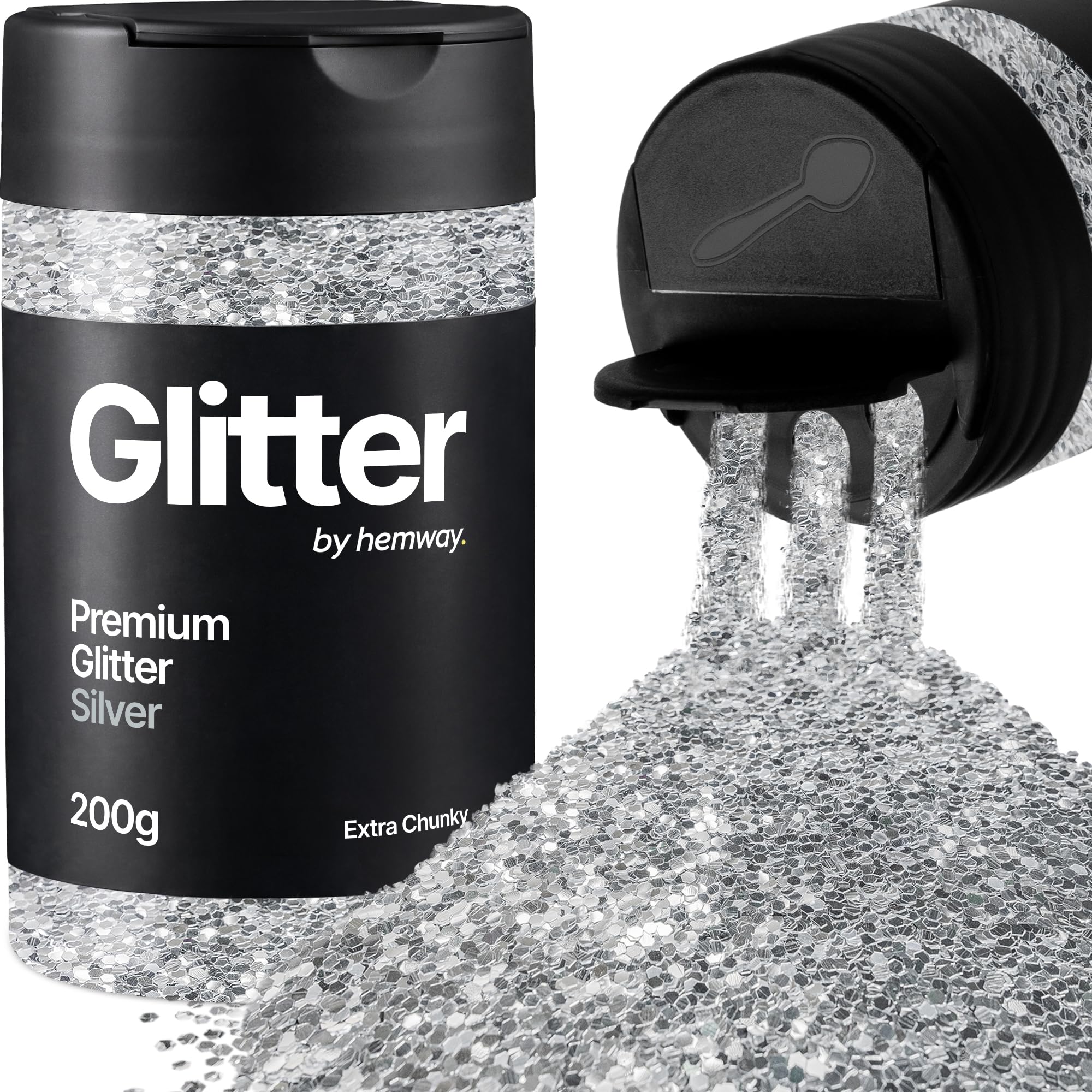 Hemway Silver Glitter Shaker, 200g Extra Chunky Glitter for Crafts Metallic Flake Sequins for Resin & Epoxy Crafts for Decorating, Halloween, Christmas, Nail, Face, Art — image 1
