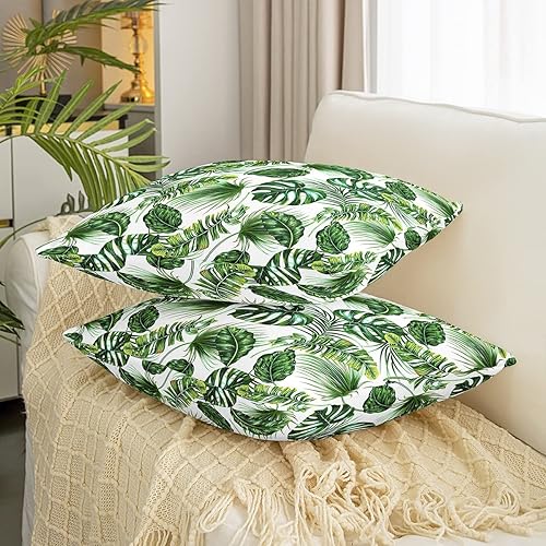 Miniatura 3 de Erosebridal Juego de 2 fundas de almohada hawaianas con hojas de palmera y hojas de plátano de Monstera de 16 x 16 pulgadas, juego de 2 fundas de