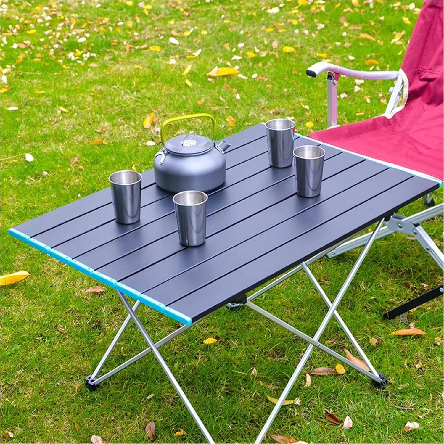 Compatible for Ultralight Portable Folding Camping Table Aluminum Alloy Outdoor Garden Picnic BBQ Dinner Desk(Blue)