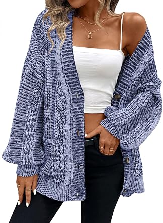 Pink Queen Womens Oversized Cardigan Sweater Open Front Cable Knit Coat