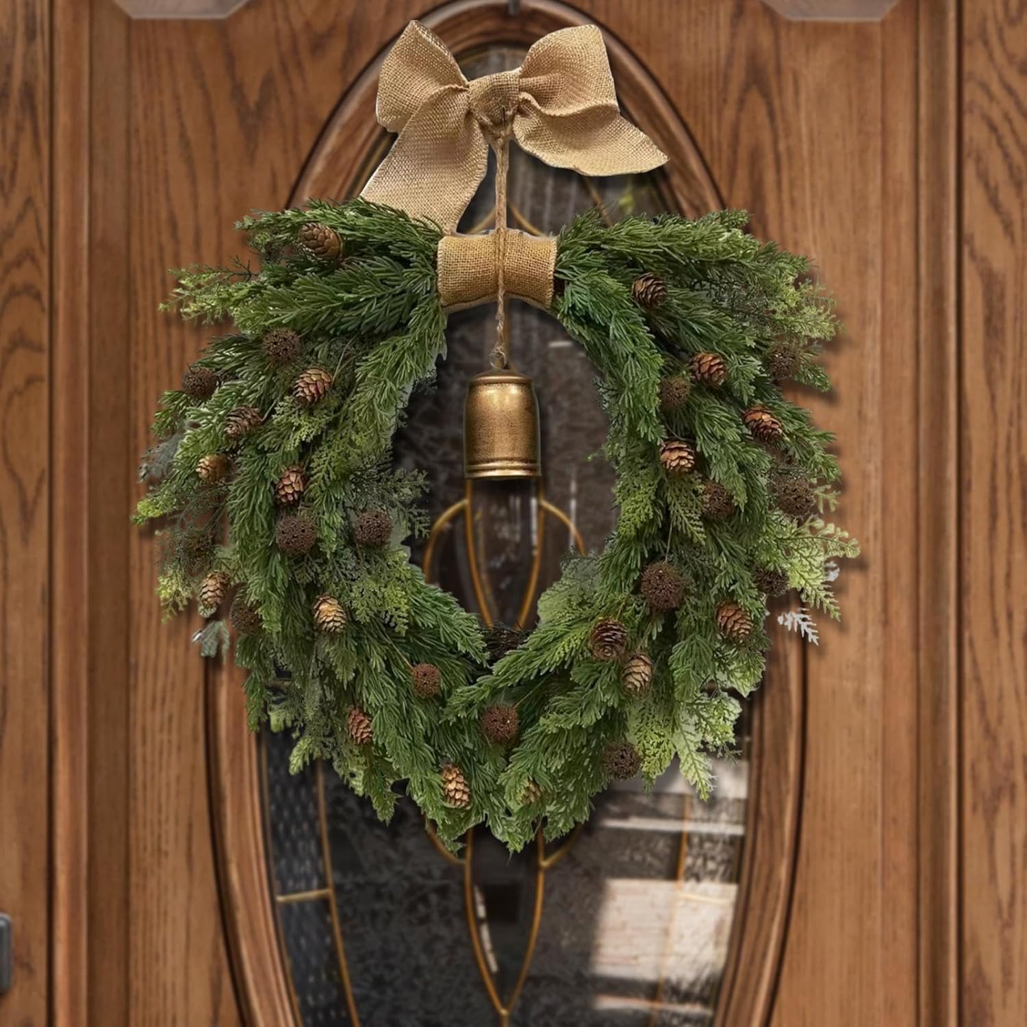 Artificial Wreath for Front Door Gift with Bow Knot Bohemian for Porches