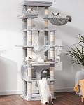 Heybly Tall Cat Tree for Large Cats 20lb Heavy Duty,78 inch Multi-Level Cat Tower for Indoor Cats,2 Widened Plush Perches Cat Condo with Scracthing Board and Big Caves,Light Gray HCT033W