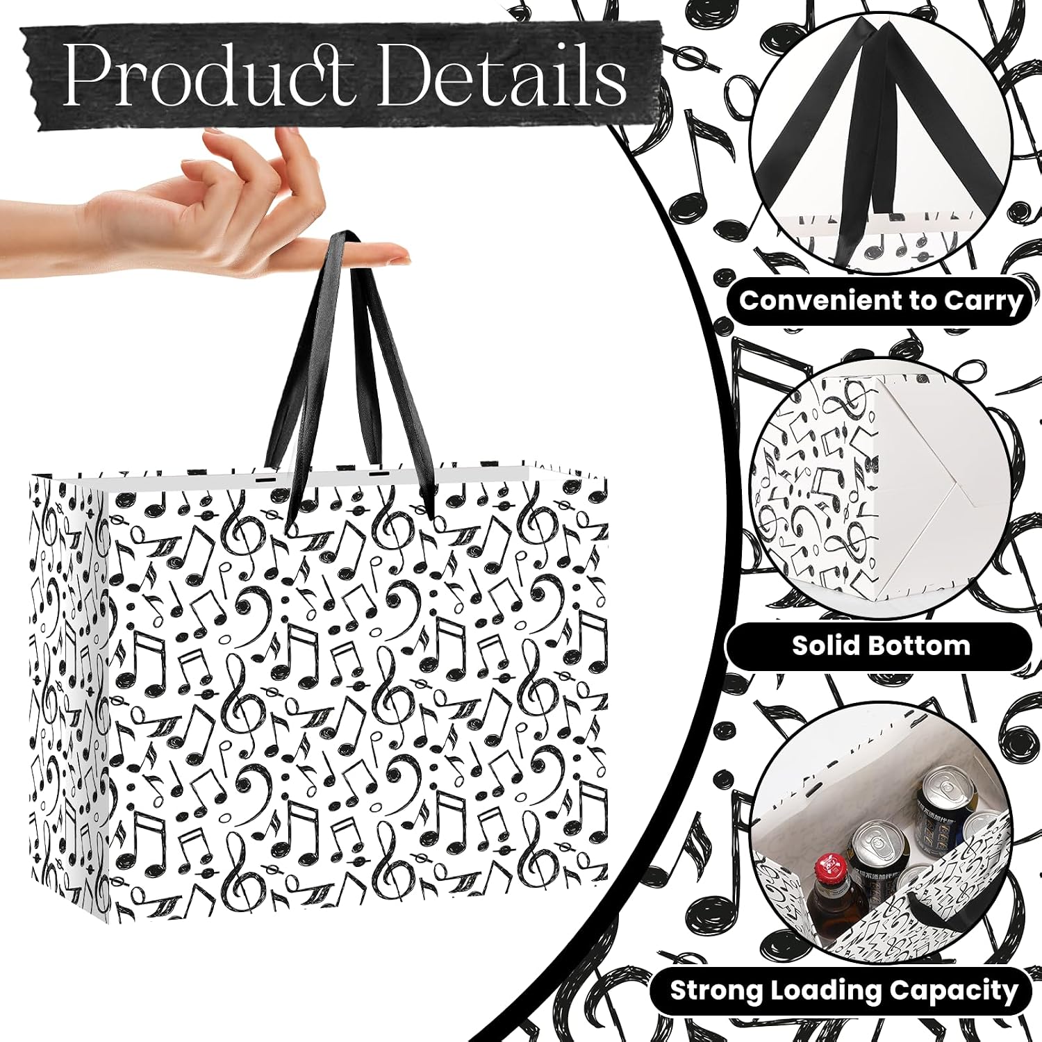TagreSpike Music Notes Gift Bags Funny Musical Theme Gift Bag with Wrapping Paper Greeting Card Musician Social Media Treat Bag for Music Lover Band Birthday Party Favor