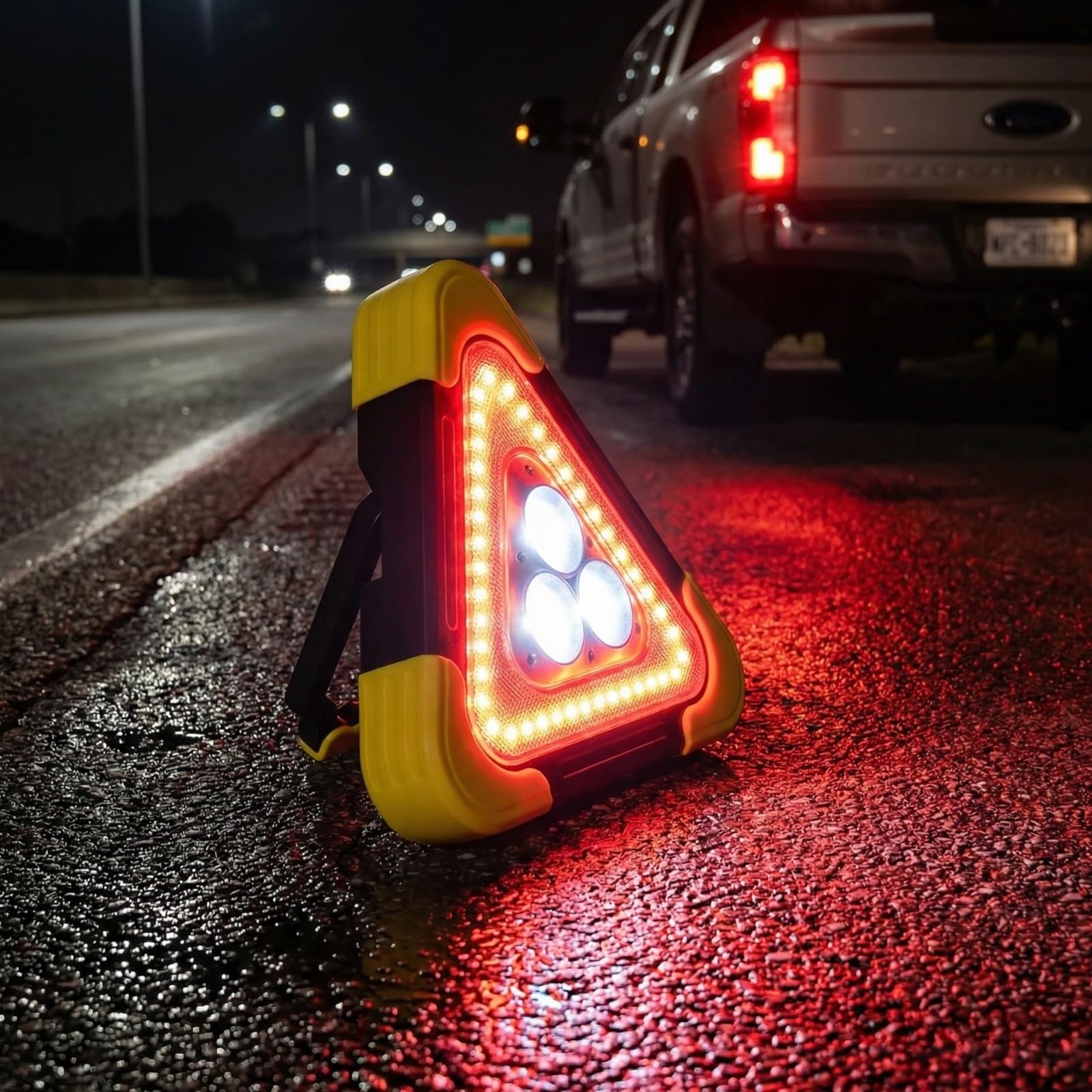 Yagerod 3-In-1 Dreieckige Solar-Notfall-Signalleuchte Für Den Straßenrand, Warndreieck Kfz Mit Led, 3-In-1 Solare Warndreieck-Notleuchte, Reflektierendes Dreieck - Tag/Nacht Sichtbar