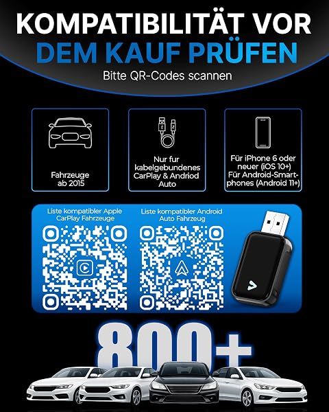 Lymaro Carplay Wireless Adapter & Android Wireless Adapter fürs Auto – USB-A Plug & Play Nachrüstadapter, Upgrade auf kabelloses Apple CarPlay & Android Auto (Black) - 3