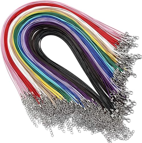60 cuerdas enceradas para collar a granel para hacer joyas, cuerda de collar con cierre para hacer pulseras, colgante de bricolaje, multicolor (18
