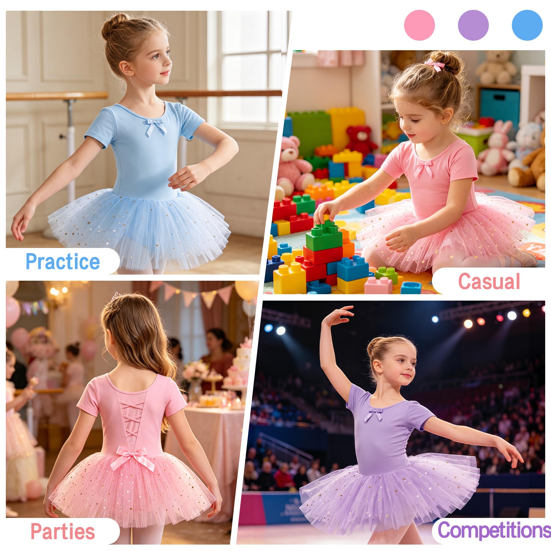 JinBei Vestido Ballet Niña Algodón Tutu con Lentejuelas Maillot Danza 2-9 Años