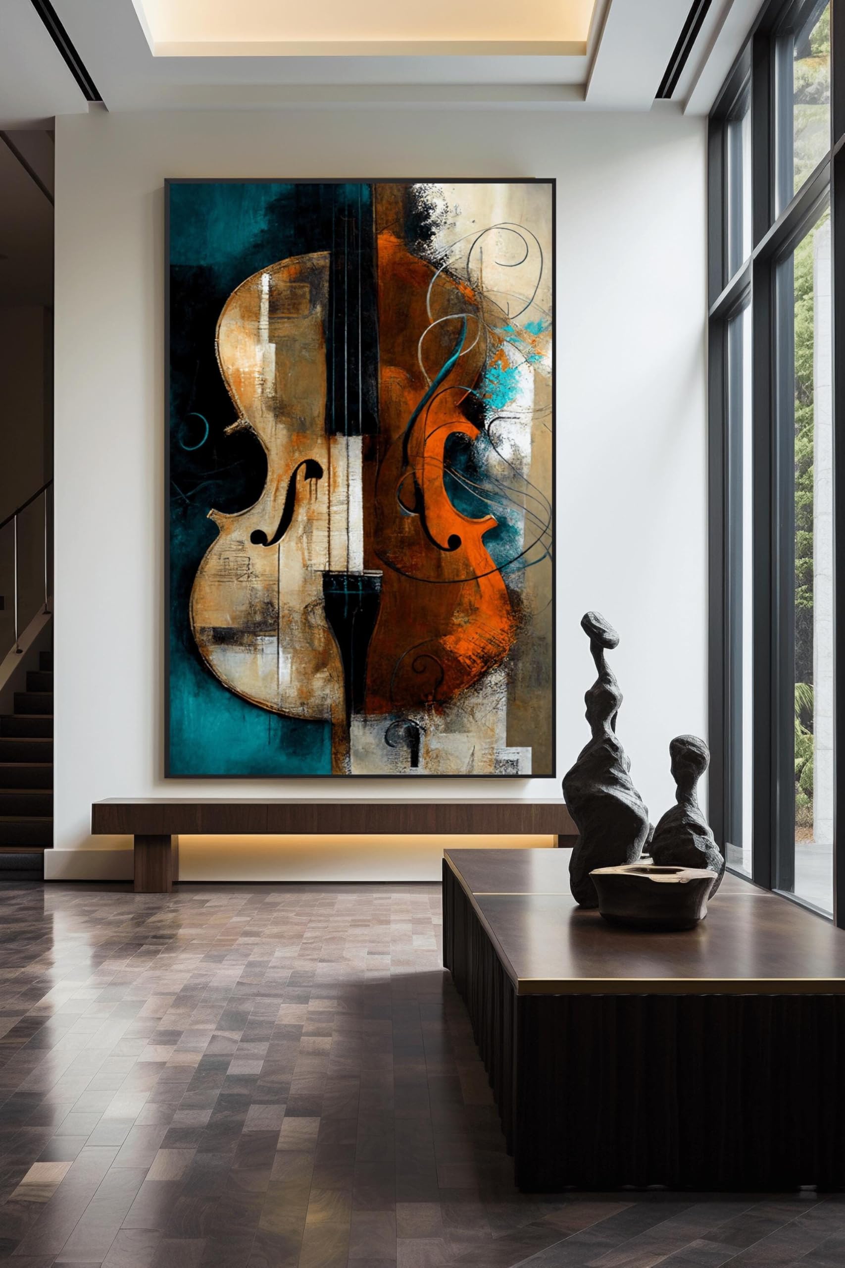 TONGYINLI Abstract Violin Oil Painting Canvas Art: Modern Music Posters and Print Violin Pictures for Living Room Home Wall Decor(70x110cm/Frameless)