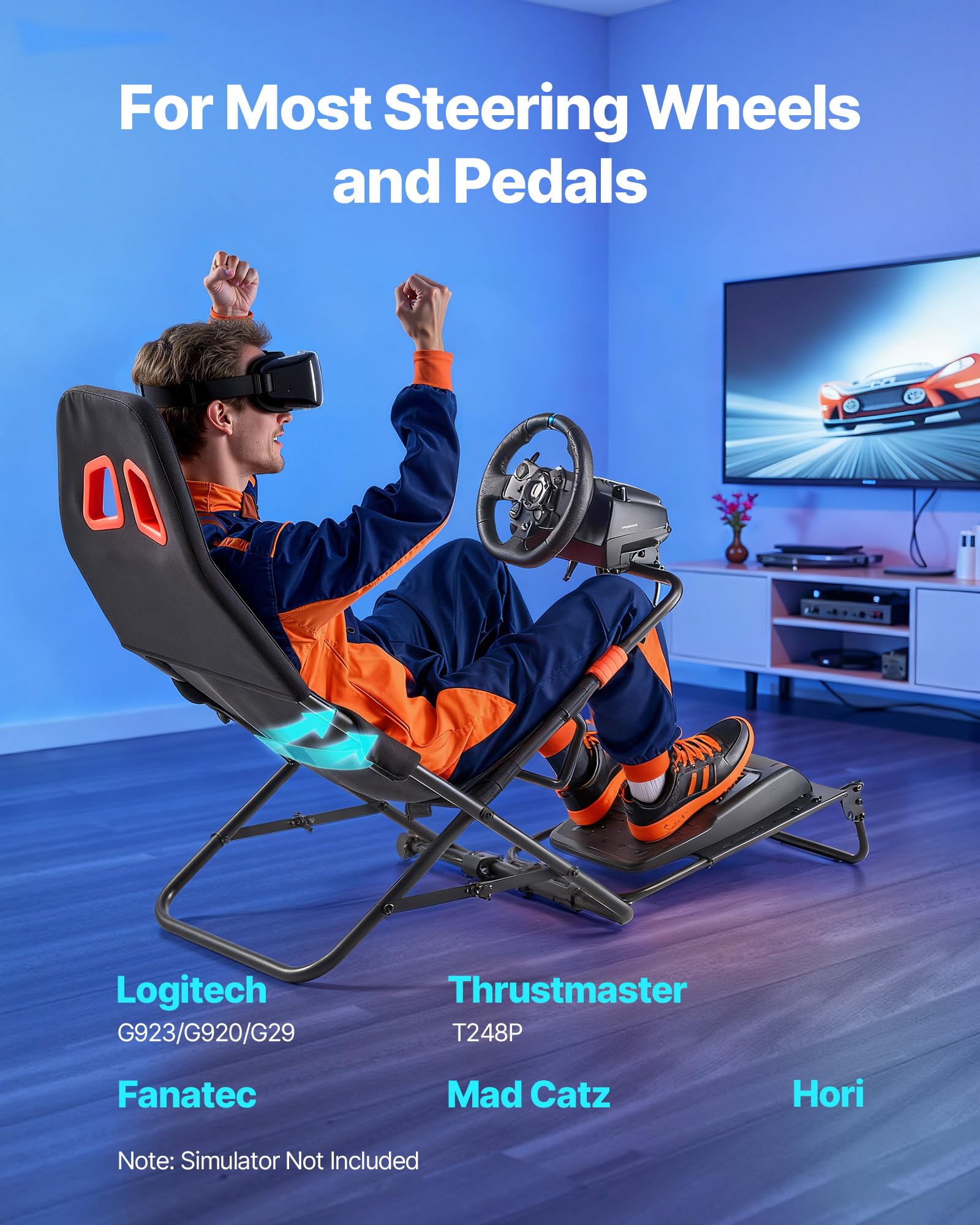 VEVOR Lenkradständer, Faltbarer & Verstellbarer Rennsimulator-Cockpit, 620 mm, Kompatibel mit Logitech G923/G920/G29, Thrustmaster T248P, Fanatec, Hori, Mad Catz, Schwarz