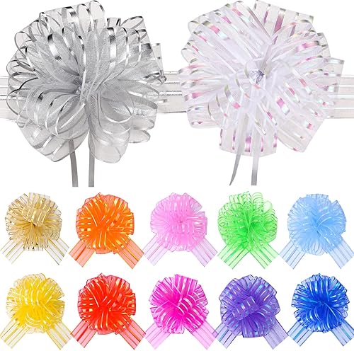 Miniatura 8 de 12 lazos grandes de organza con cinta para regalos del día de San Valentín, Pascua, boda, regalos (dorado, 6 pulgadas)