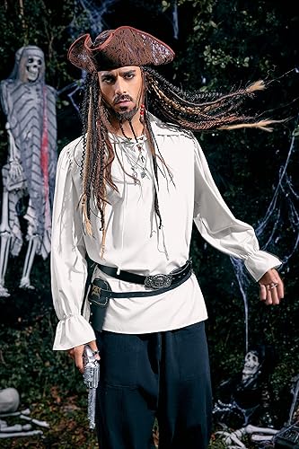 Miniatura 2 de Camisa medieval de pirata para hombre, disfraz renacentista, cosplay, victoriano, gótico, camiseta vikinga de vampiro