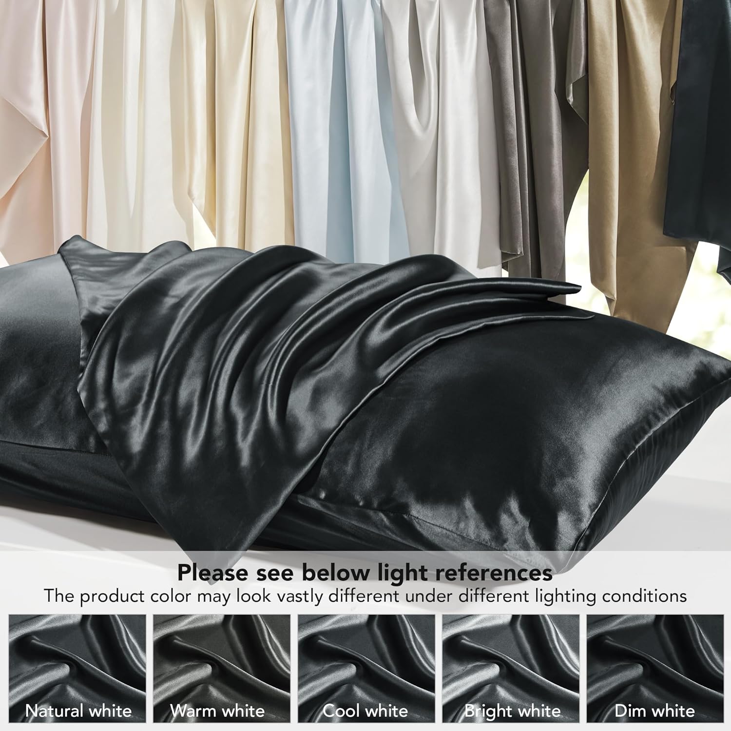 Deconovo 100% Mulberry Silk Pillowcase 22 Momme, Envelope Closure Silk Pillow Cover for Hair & Skin Care, Soft & Smooth Fabric，King Size 20"x36"，Black