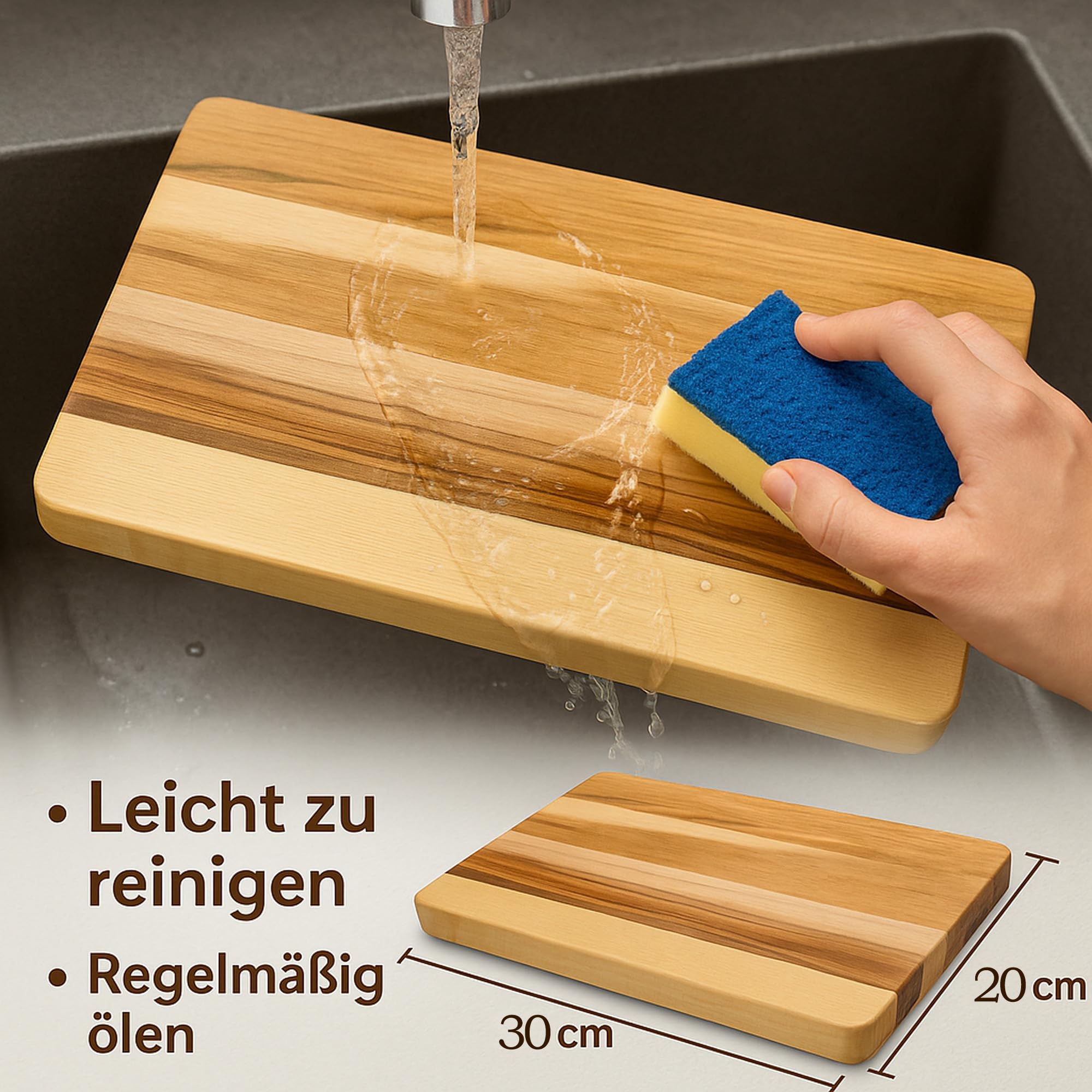 Schneidebrett Holz Ahorn 2 Stück 30 x 20 x 2 cm I aus Heimischen Holz I praktisches Schneidbrett Servierbrett Holzbrett Küchenbrett Frühstücksbrettchen geölt eckig (2)