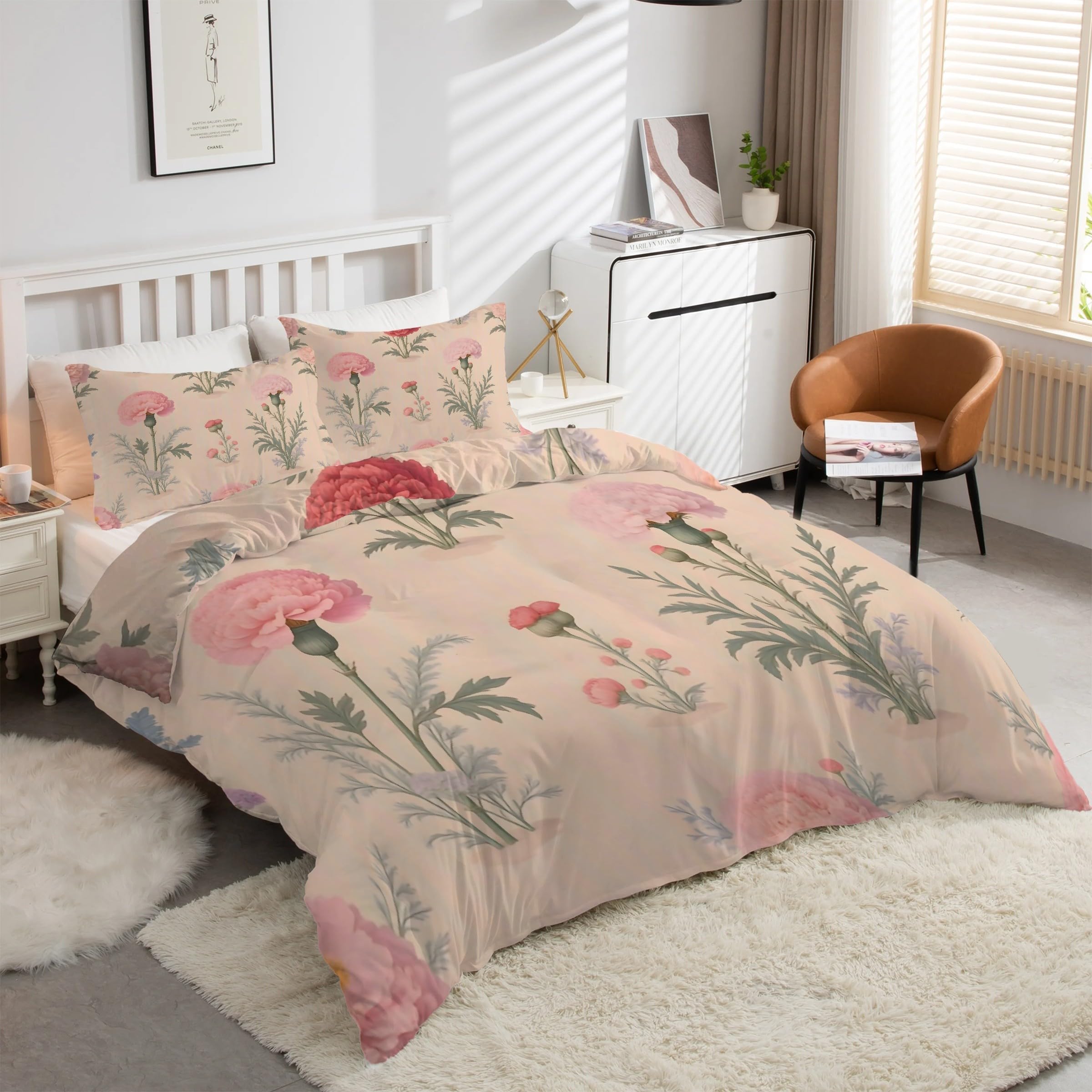 Housse de couette 160x200 campagne en microfibre douce pour lit de charme 3 pièces