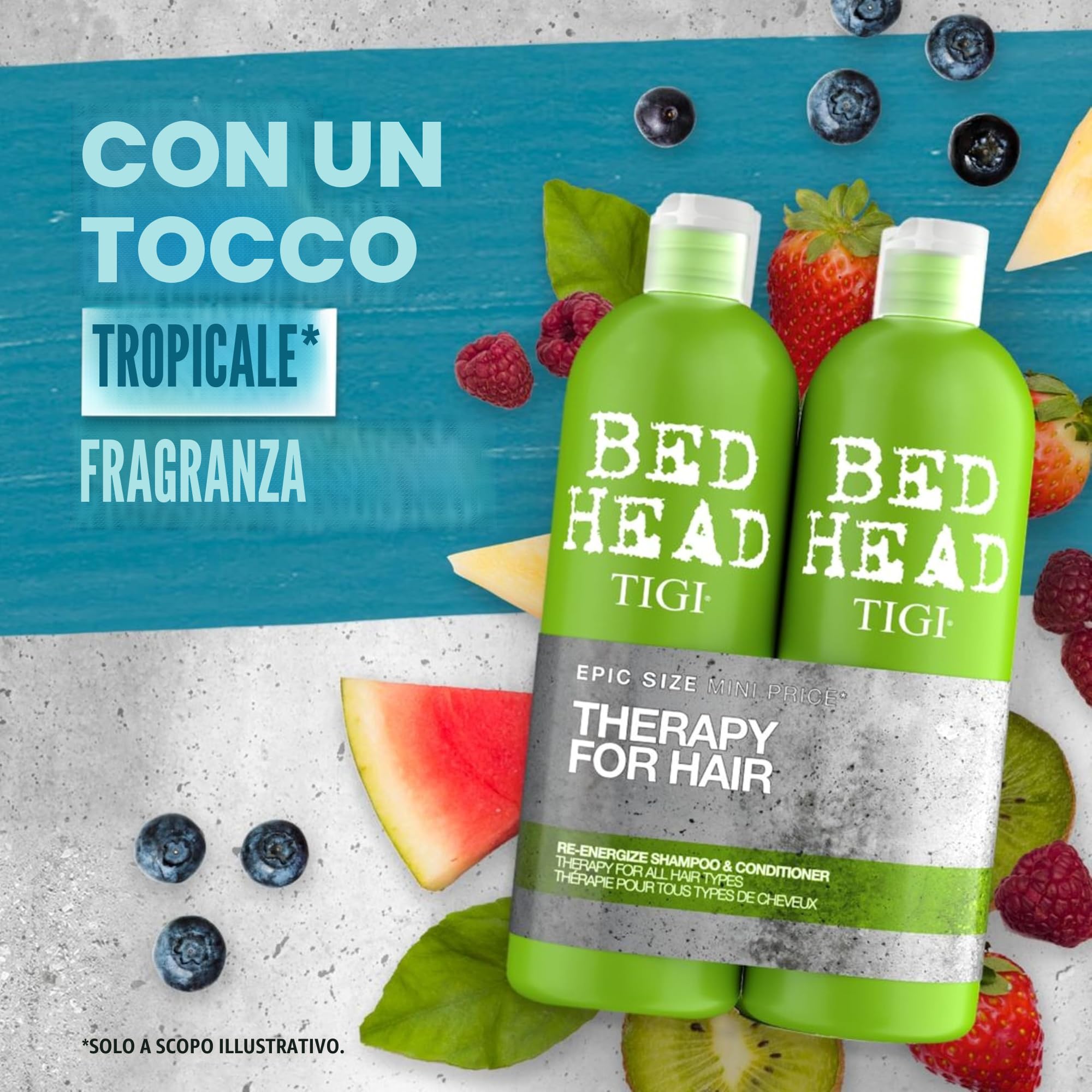 Bed Head by TIGI | Set shampoo e balsamo Re-Energise | Trattamento professionale per capelli detergente e condizionante | Ideale per tutti i tipi di capelli | 2x750ml
