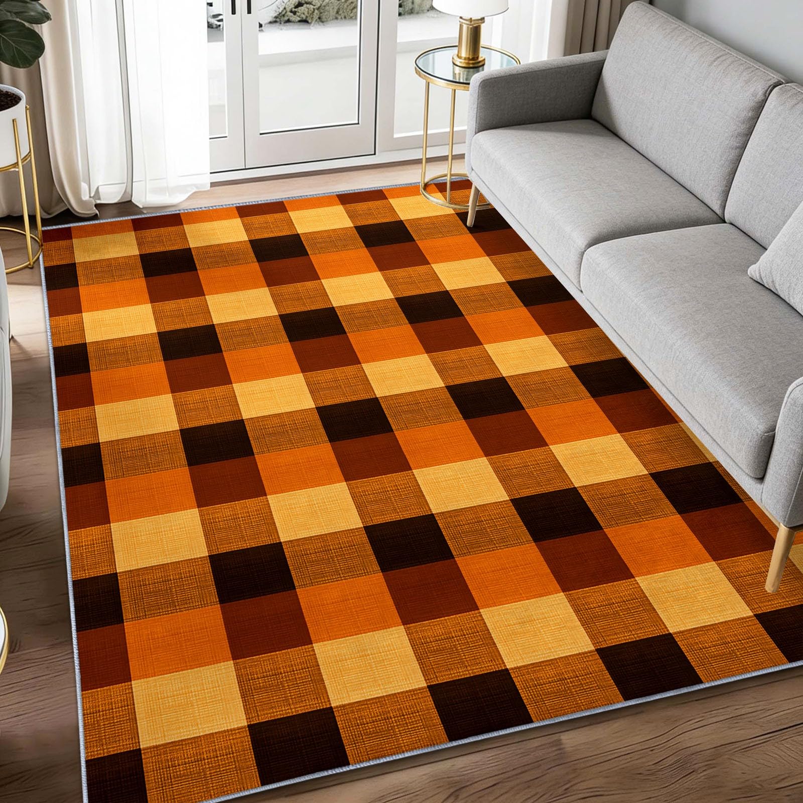 Alfombra vintage salón antideslizante para suelos resbaladizos con diseño de cuadros