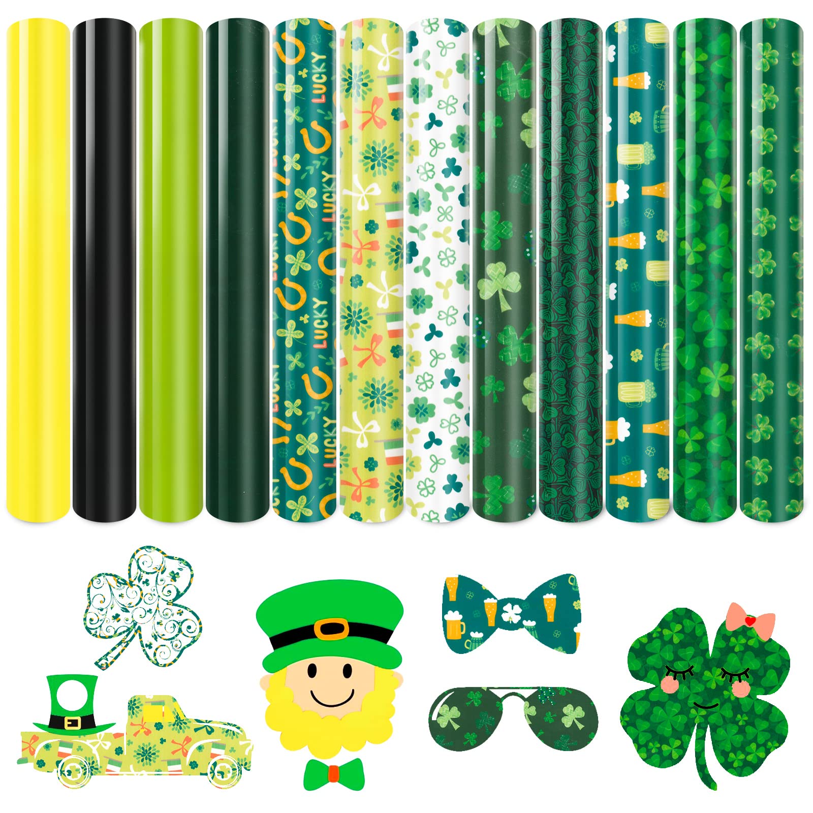 Amazon.com: Tintnut Green Heat Transfer Vinyl – 12-pcs Set Multicolored St  Patrick's HTV – Lucky Printable Heat Transfer Vinyl – Elastic Iron on Vinyl  Sheets for Printed Fabrics – 10 x 12-inch :