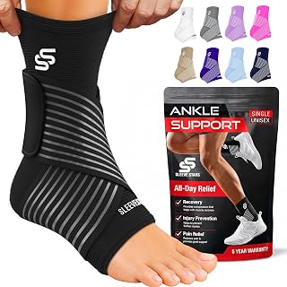 Sleeve Stars Ankle Brace for Women & Men, Ankle Wrap for Sprained Ankle, Compression Sleeve for Plantar Fasciitis Relief, Easy Customizable Support: w/Removable Strap (Single/S:9"-10"/Black) - Amazon product rated Grade A