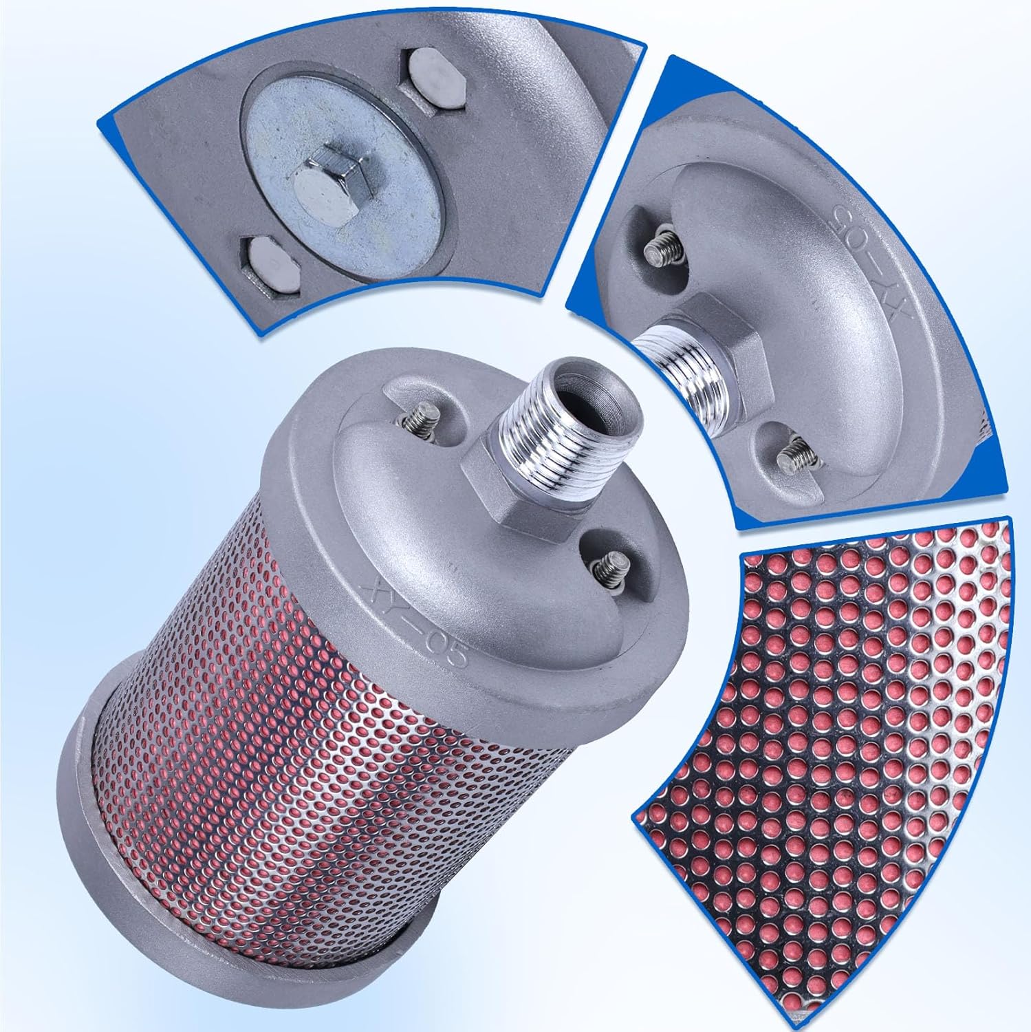 XY-05 Exhaust Silencer, 1/2" NPT Male Interface, for Air Compressors, Dryers, Vacuum Pumps