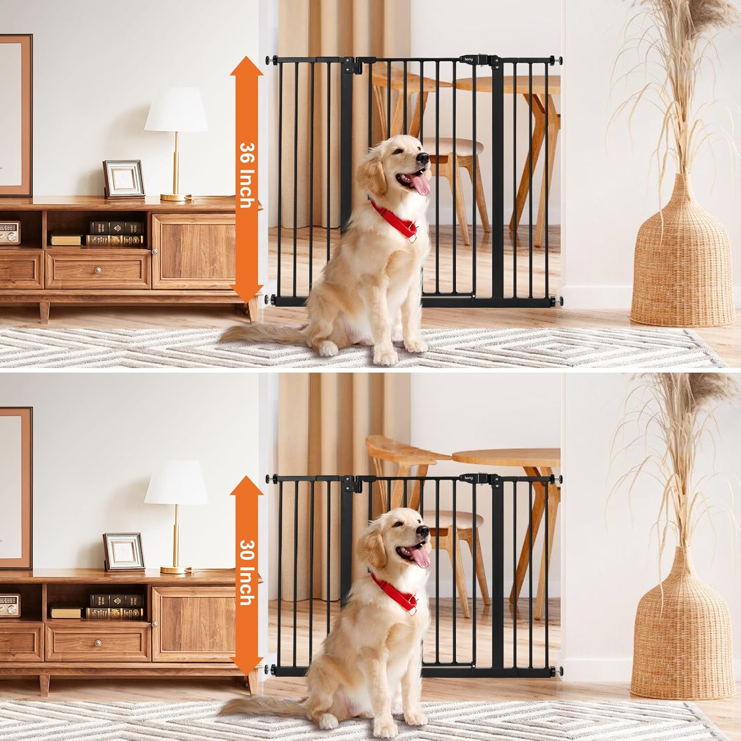 keny 36" Extra Tall Baby Gate for Stairs, 29"-42.5" Wide Auto Close Dog Gate, Pressure Mounted Easy Walk Through Pet Gate for Doorways, Durable Safety Stair Gate, Black Black 29-42.5"Wide, 36"Tall