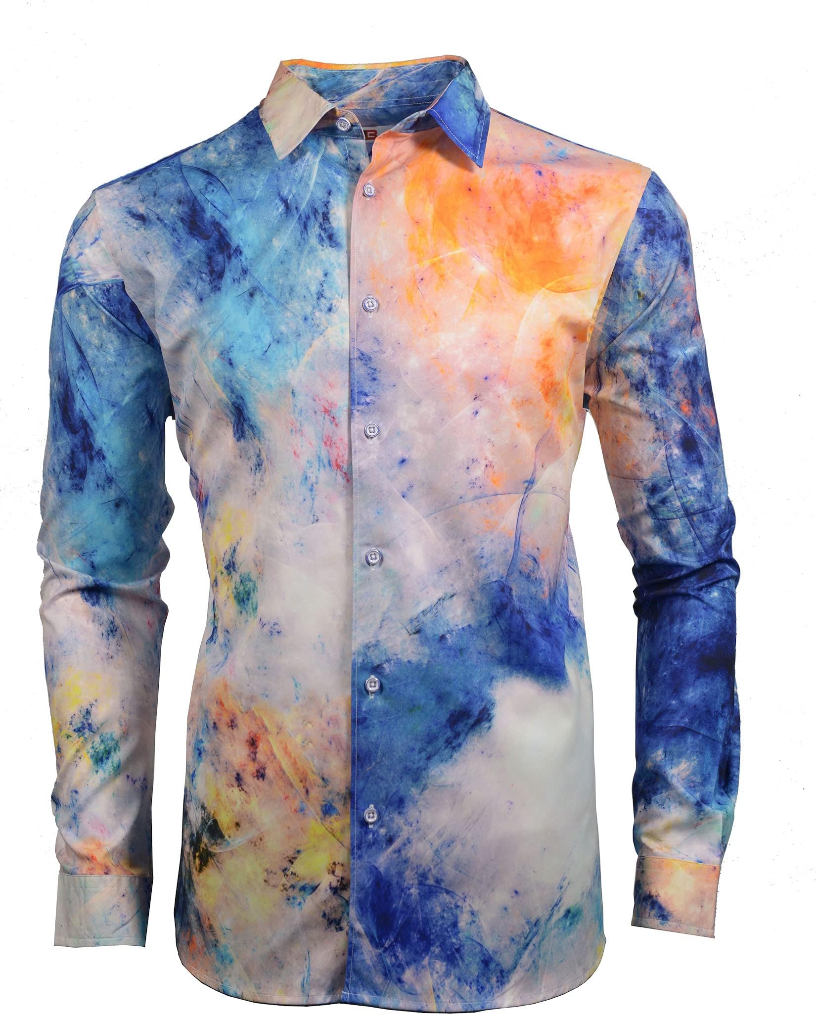 Mens Casual Shirts Button Down Long Sleeve Shirt Luxury Printed Soft Silk Like Stretchy Dress Shirts Hipster