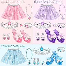 LJZJ Princess Dress Up for Girls, Toddler Toys for Ages 3-8, 3 PCS Light Up Toddler Dress Up Clothes with Accessories, Kids Toys for 3 4 5 6 7 8 years Girl Christmas Halloween Birthday Gift