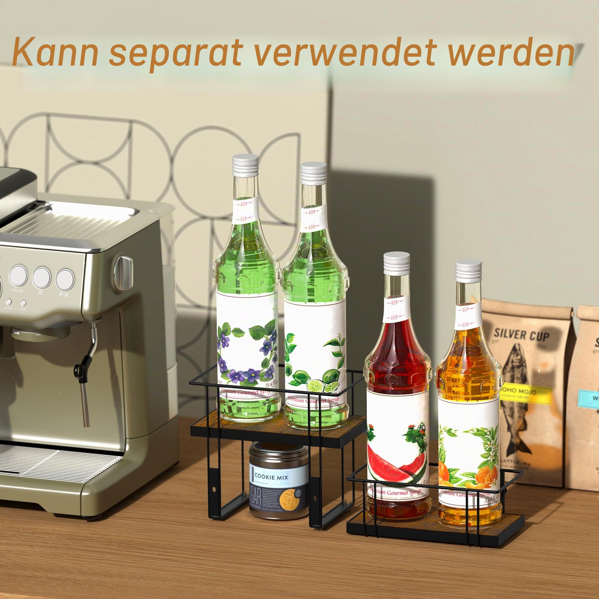 Alyoen Kaffeesirup-Organizer, 4 Flaschen, Sirup-Halter für Kaffeebar, kleines Kaffee-Bar-Organizer, Regal, Kaffeestation-Organizer für Arbeitsplatte, Wein, Likör