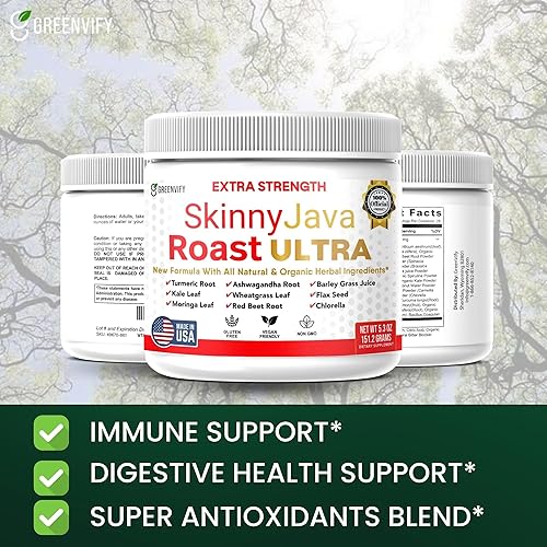 Miniatura 4 de SkinnyJava Roast Suplemento ultra extra fuerte, hierbas naturales y orgánicas, 5.3 onzas, con cúrcuma, Ashwagandha, Moringa (1)