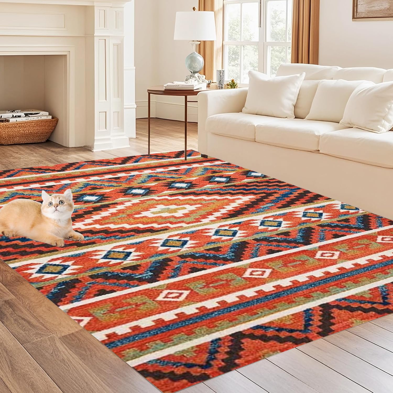 Tapis vintage rouge 160x230cm de salon et chambre lavable