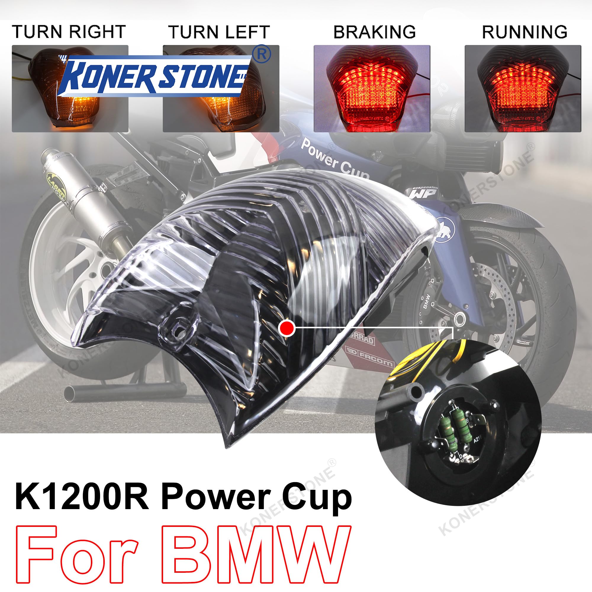 E-MARK - Luz trasera para BMW K1200R K1200S 2005-2008, luz trasera de freno de señal de giro, accesorios de repuesto integrados para motocicleta, K 1200 R S, lente ahumada 2006 2007