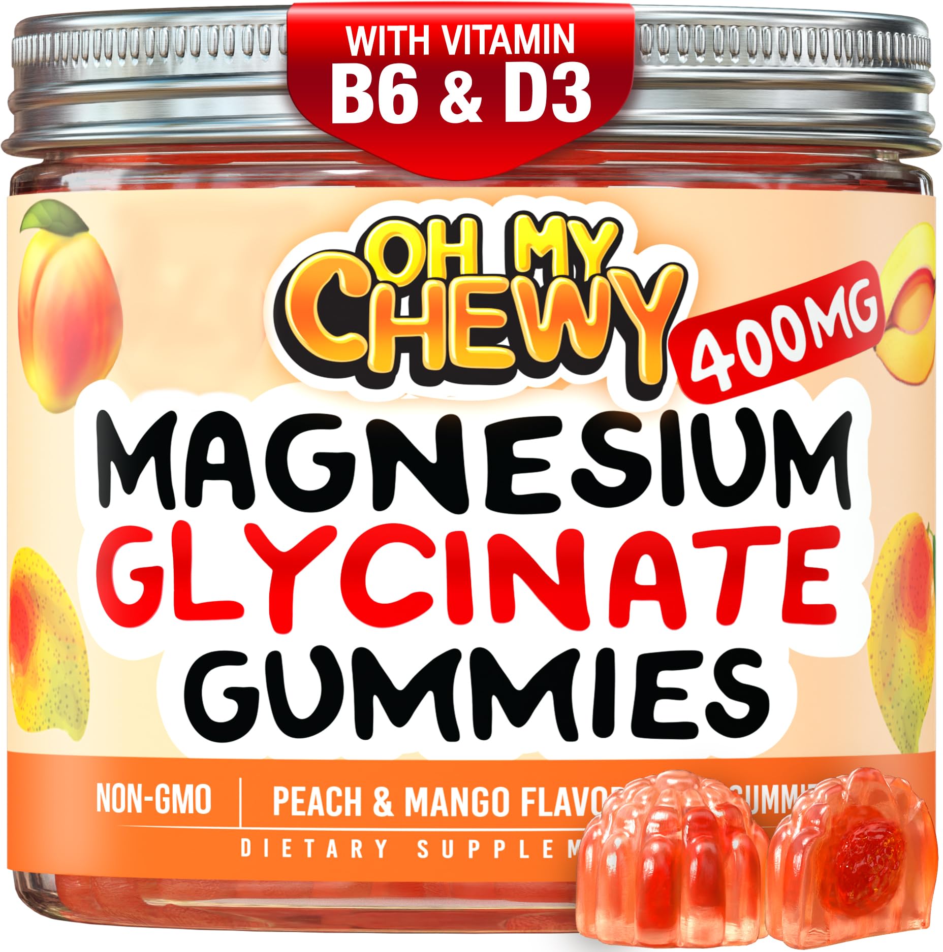 Center-Filled Magnesium Glycinate Gummies 400MG - High Absorption for Kids, Teens & Adults - Supplement for Sleep, Calm & Muscle Relaxation with B6 & D3 - Gluten Free & Vegan Friendly - 120 Count