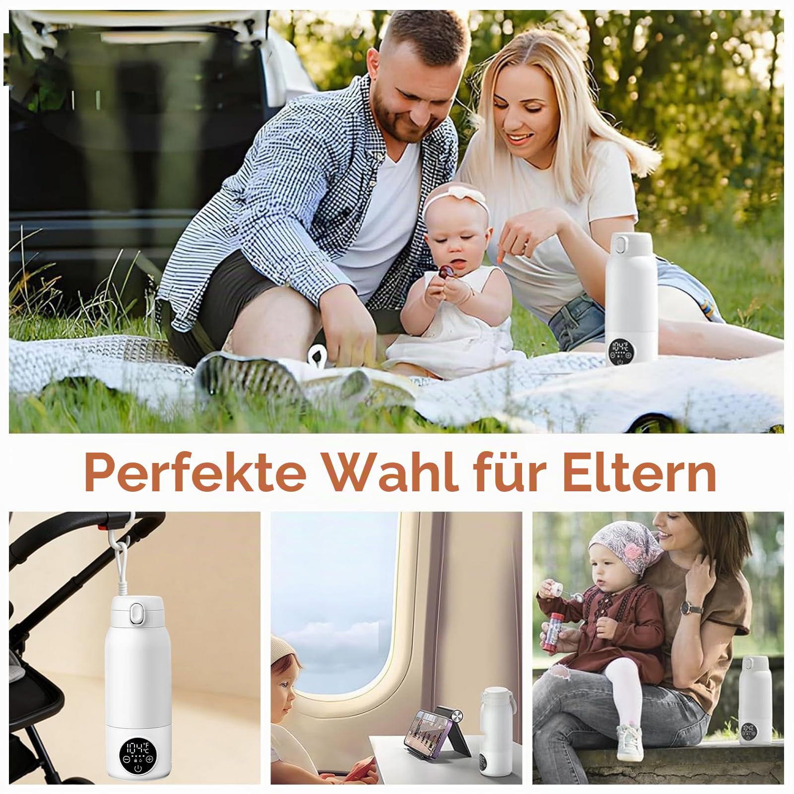 Tragbarer Flaschenwärmer Baby für Unterwegs, Zwei Heizmodi für Muttermilch und Wasser, Schnelles Aufheizen und Lange Akkulaufzeit, 500ml Kapazität, für Auto-und Flugzeugreisen