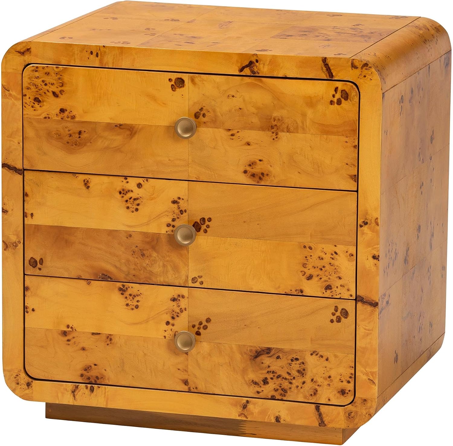 bali & pari Netra Modern and Contemporary Real Burl Wood 3-Drawer Nightstand
