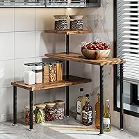 Dazioter 3-Tier Adjustable Corner Shelf Organizer - Black Kitchen Countertop Spice Rack for Bathroom, Coffee Station & Desk Storage
