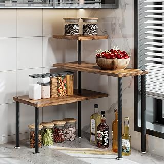 Dazioter 3-Tier Adjustable Corner Shelf Organizer - Black Kitchen Countertop Spice Rack for Bathroom, Coffee Station & Desk Storage