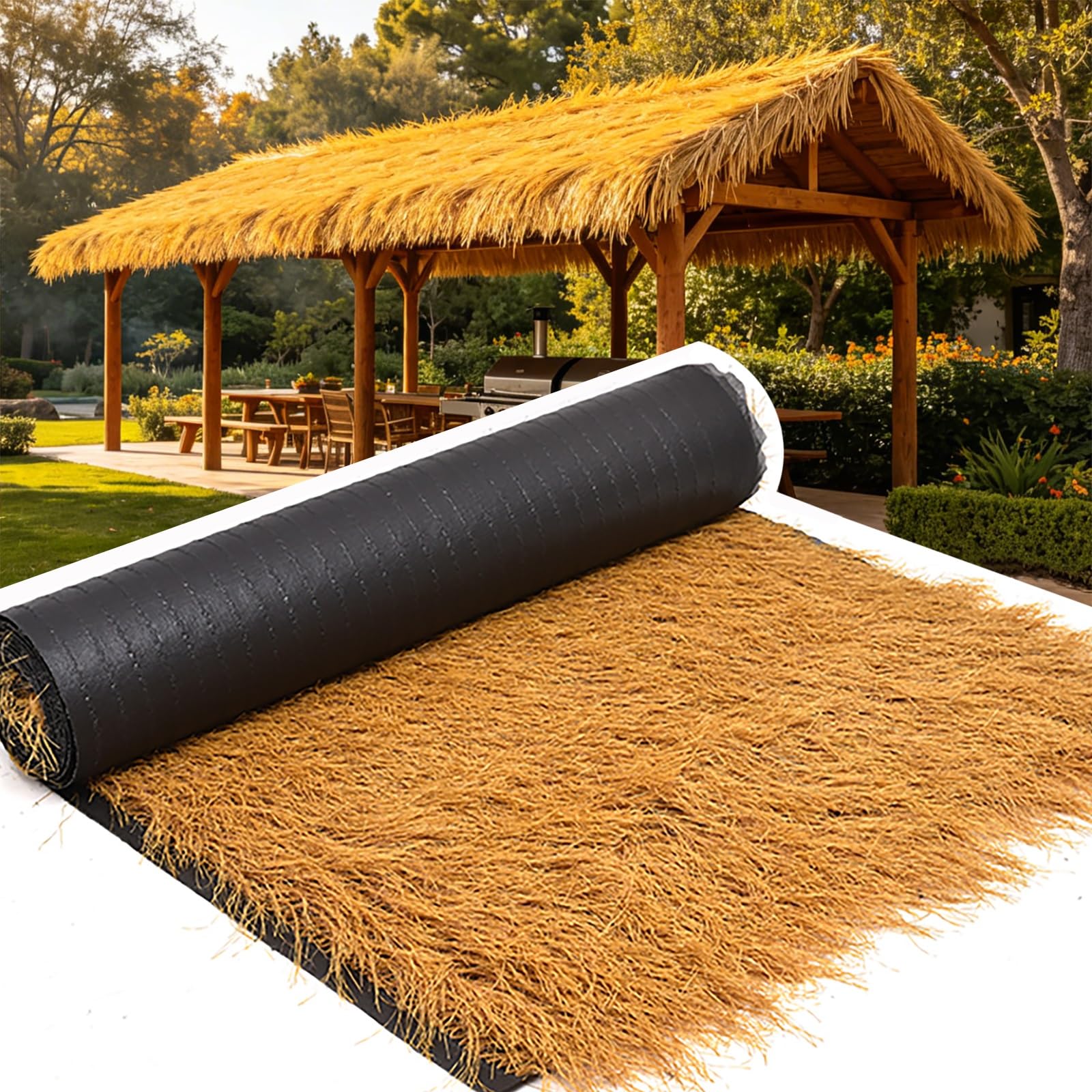 ZzERTE Synthetic Thatch Grass Roof For Tiki Hut,Yellow Rolled Thatch Roofing,Fireproof Artificial Mexican Palm Thatch Roll Decorations,For Tiki Hut,Fence,Garden Party(1x2m(39.4x78.7in))