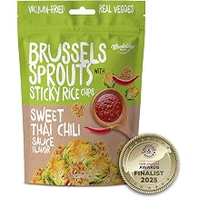 Woodridge Snacks | Vacuum Fried Brussels Sprouts with Sticky Rice Chips | Thai Chili Sauce Flavor | 6 Pack | 1.06 OZ 30g Bags