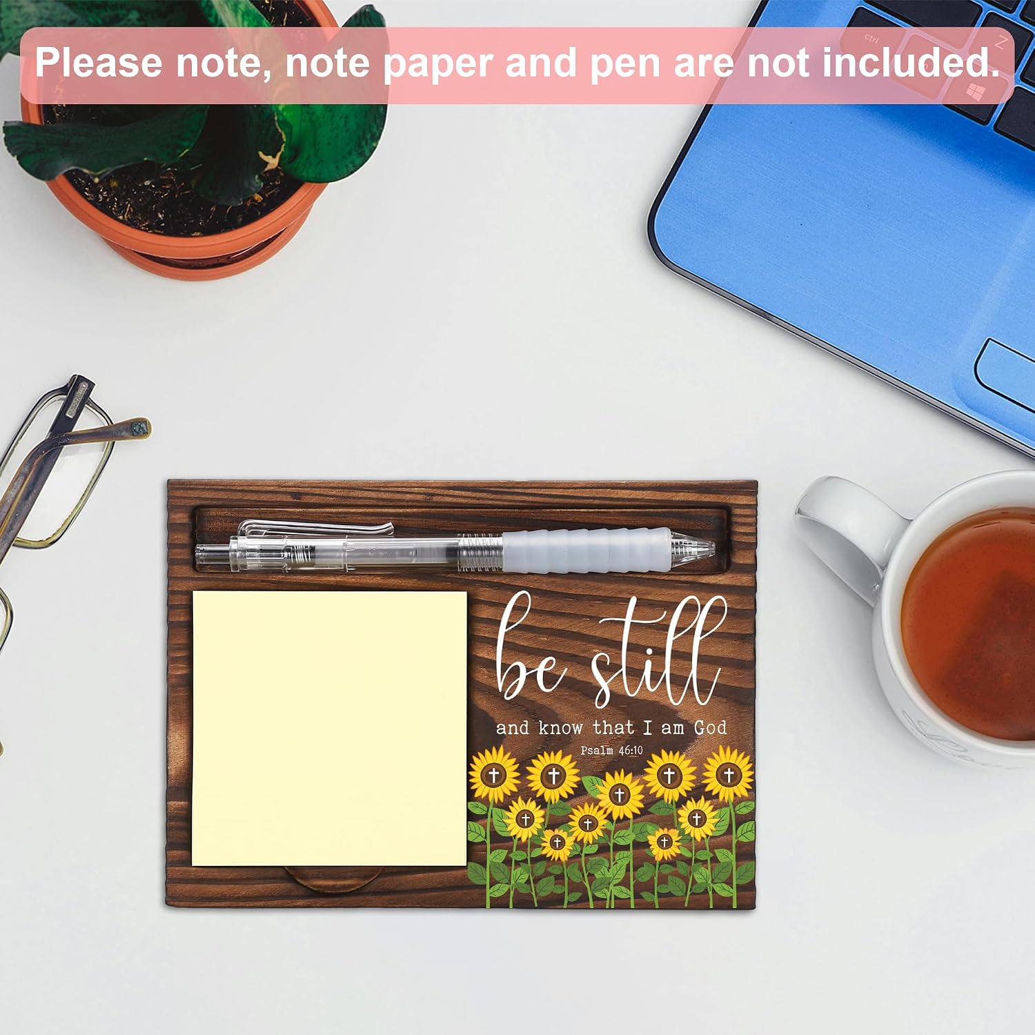Christian Encouragement Gift Desk Organizer for Coworker Teacher Nurse Friend, Be Still Bible Verse Office Desk Decor, Appreciation Thank You Gift Wooden Sticky Note Holder Pen Tray - FTA770 image 4