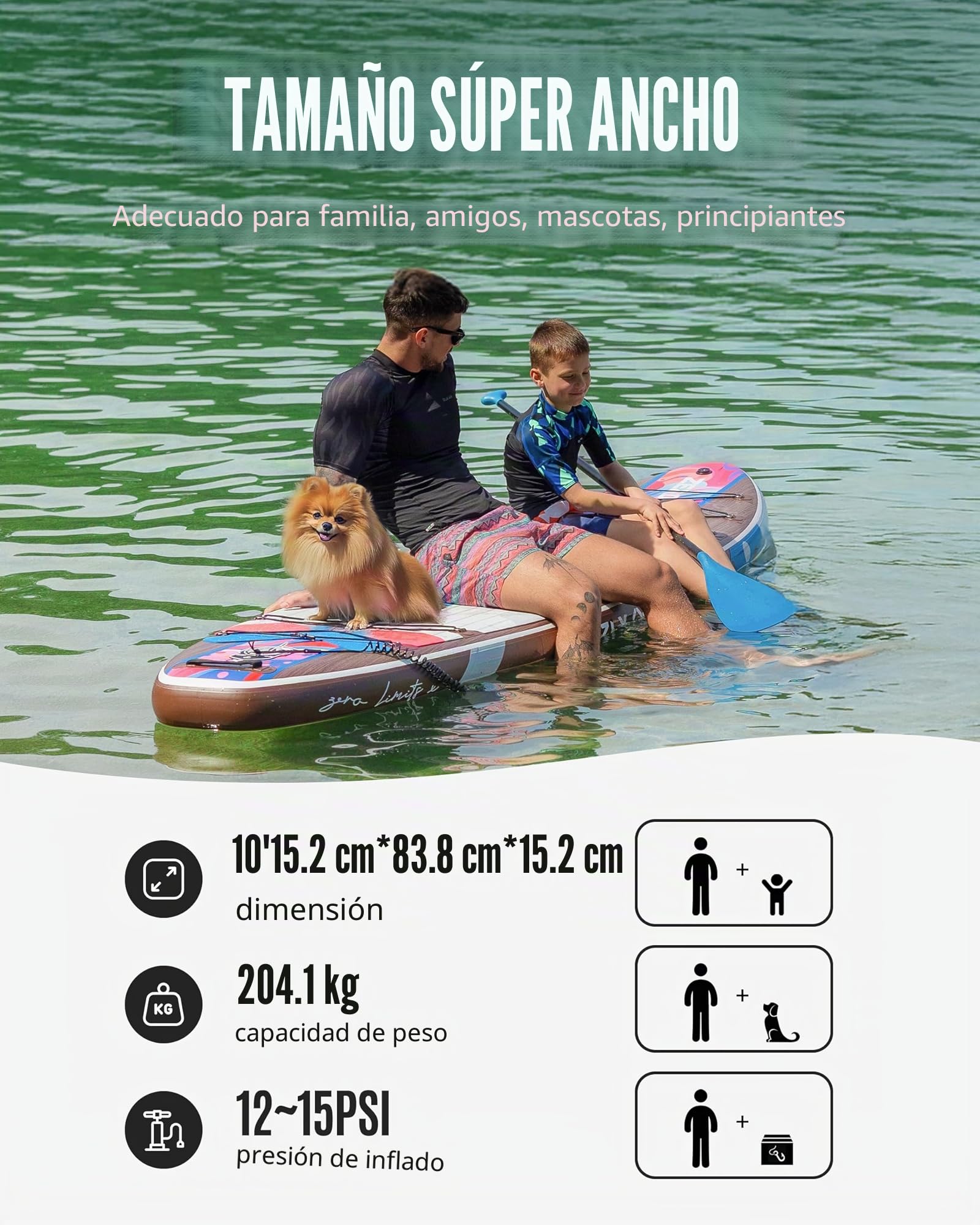 ZLX Tabla Paddle Surf Hinchable 320x84 cm, Sup con Asiento y Accesorios, Paddle Board Antideslizante, Estable y Resistente, Capacidad 200 kg, para Principiantes y Avanzados