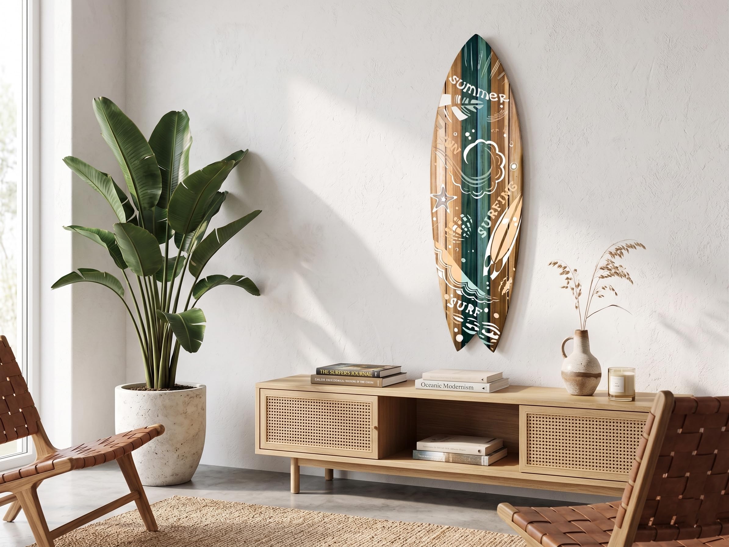 DECLINA, Decorazione da parete, tavola da surf, decorazione surf, stampa su alluminio, tavola da surf decorativa Summer Surfing, 100 x 30 cm