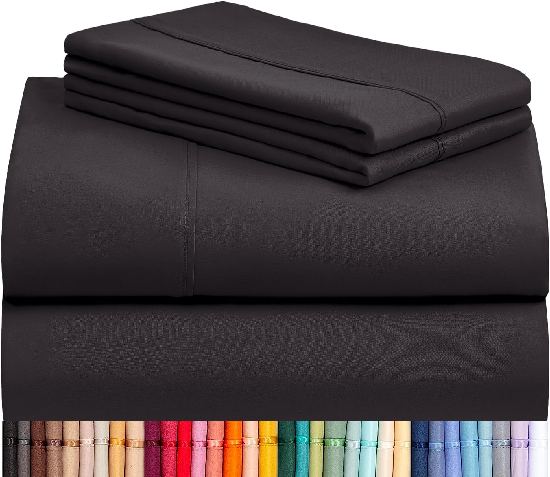 4 PC Full Sheet Set, Breathable Luxury Bed Sheets, Deep Pockets 18" Wrinkle Free Cooling Bed Sheets Machine Washable Hotel Bedding Silky Soft - Black Full