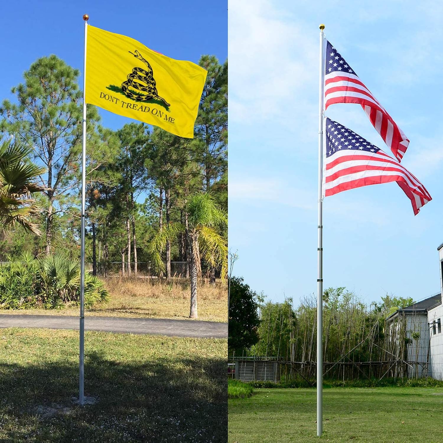 Klvied 30FT Telescopic Flag Pole, Heavy Duty Aluminum Flagpole Kit Fly 2 Flags, Outdoor Extra Thick Flag Pole with 3x5 America Flag, Golden Ball Top for Commercial, Residential, Outdoor Use