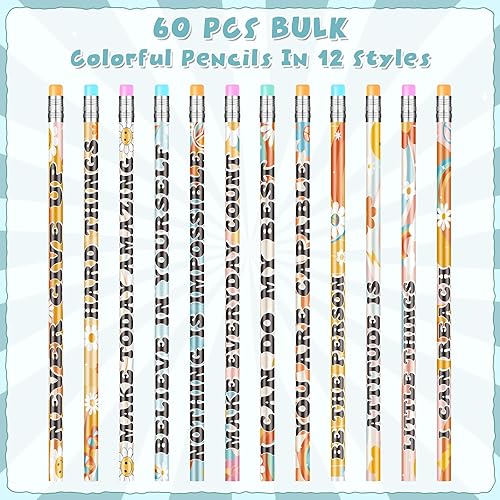 Miniatura 2 de 60 lápices motivacionales retro a granel, lápices escolares inspiradores para el aula, bonitos lápices de madera con frase positiva de aliento,