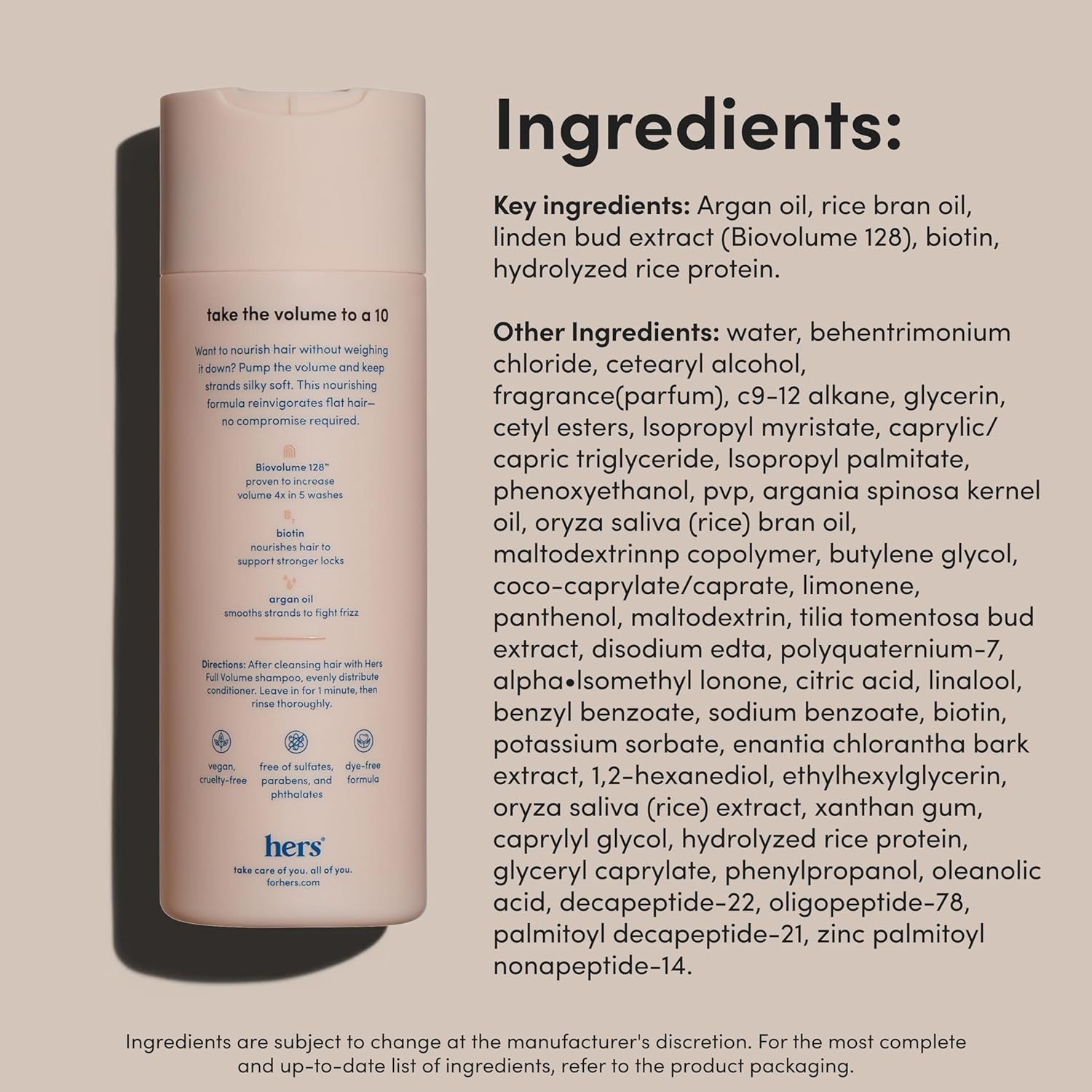 hers Full Volume Conditioner - Biovolume 128, Argan Oil, & Biotin Formula - Volumizing Conditioner for Fine Hair - Paraben-Free & Cruelty-Free - Coastal Cedar Citron Scent - 6.4 Fl Oz, 2 Pack - Image 7