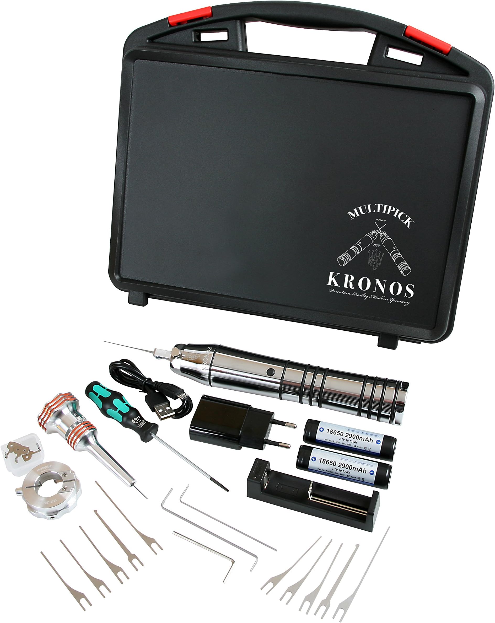 Electric Lock Pick Gun Set Complete with Hard-Shell Plastic Carry Case - Multipick ® Kronos – Quality Made in Germany