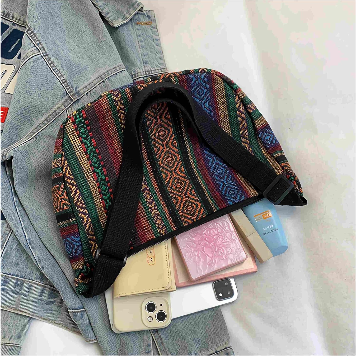 hippie cloth purses for women, cute Small hobo boho purses crescent crossbody bags, vintage aesthetic bags - Image 4