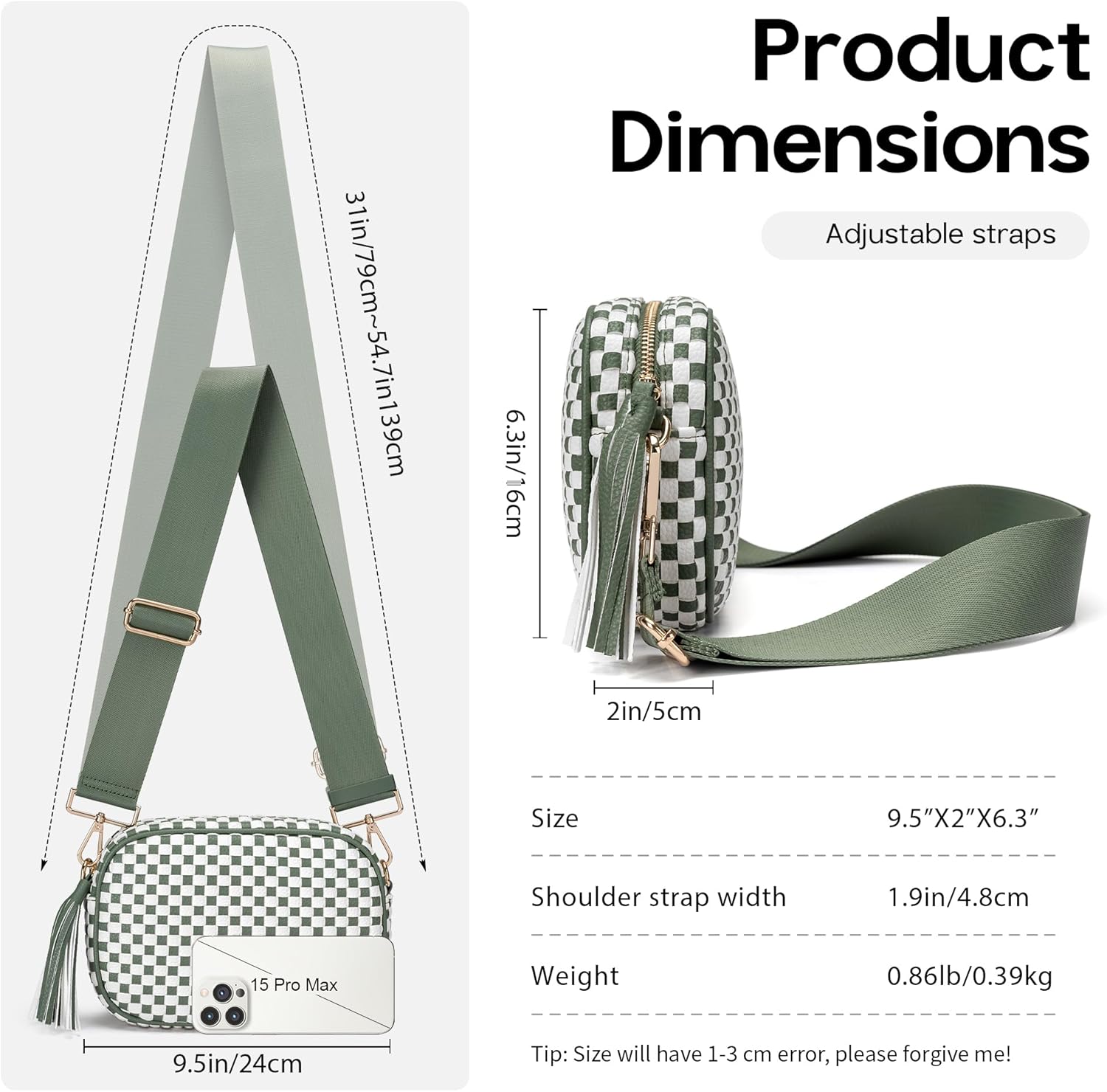 Small Checkered Crossbody Bag for Womenl Cute Vegan Leather Purses Trendy Shoulder Handbags Wide Strap - Image 3