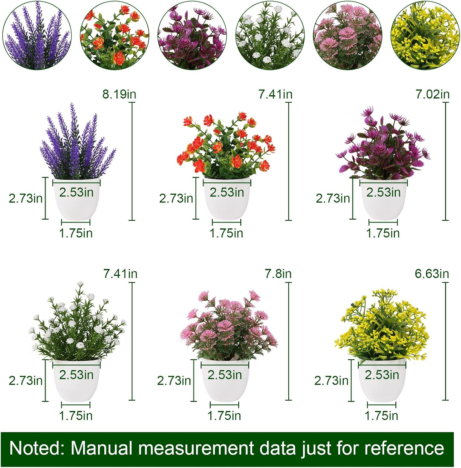 Artificial Small Plant 6pcs Fake Flower Potted Plant Bathroom Faux Plant for Indoor Decor Window Tabletop Office Colorful Flower - Image 5