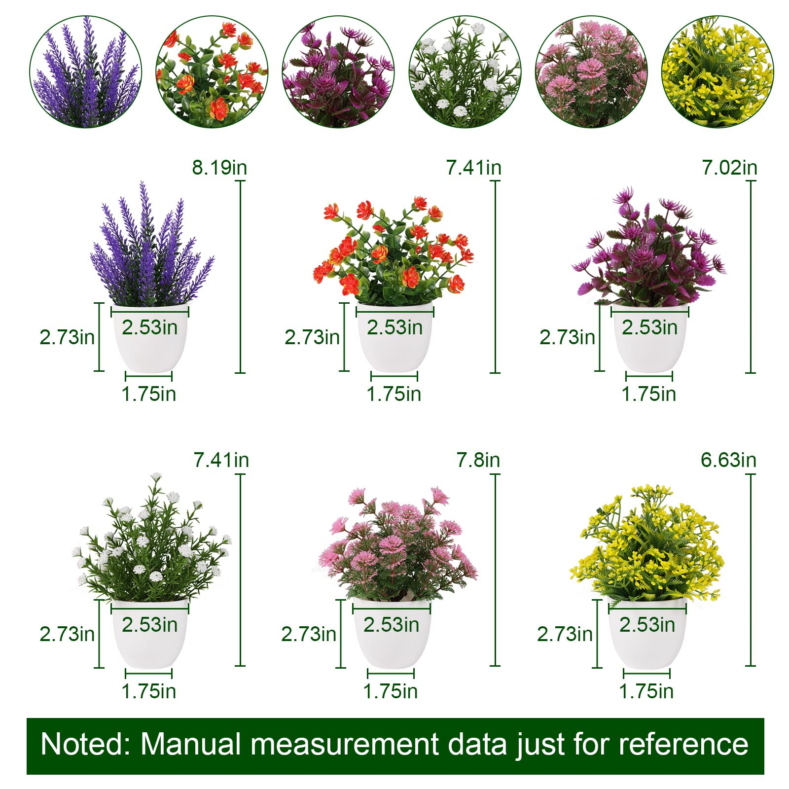 ZIOYA Mini Plantes Artificielles En Pot - Set De 6 - Déco Intérieur/Extérieur - Sans Entretien