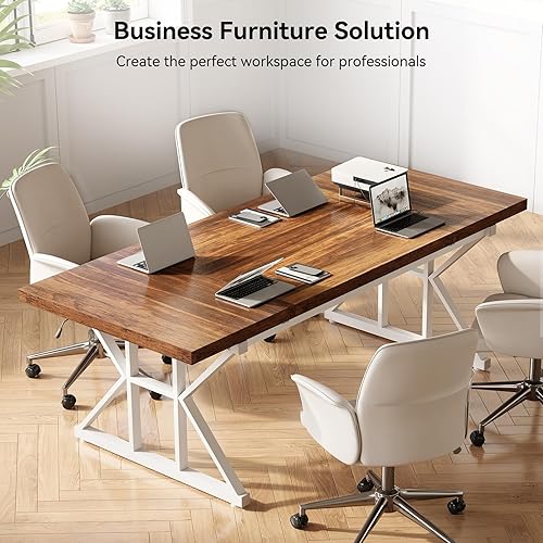 Miniatura 6 de LITTLE TREE 70.8-Inch Large Executive Desk, Modern Computer Office Desk, Wooden Writing Desk Study Table for Home Office Marrón- blanco,Roble